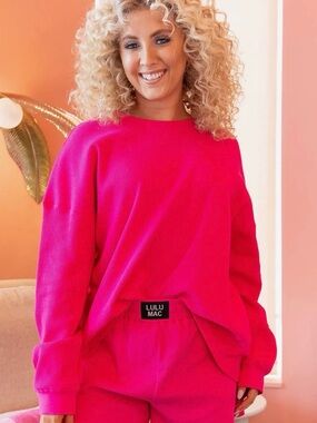 Lulu Mac Hot Pink Waffle Knit Long Sleeve Top